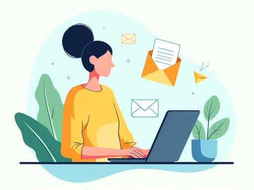 Illustration of a person receiving an email newsletter, cheerful and inviting style